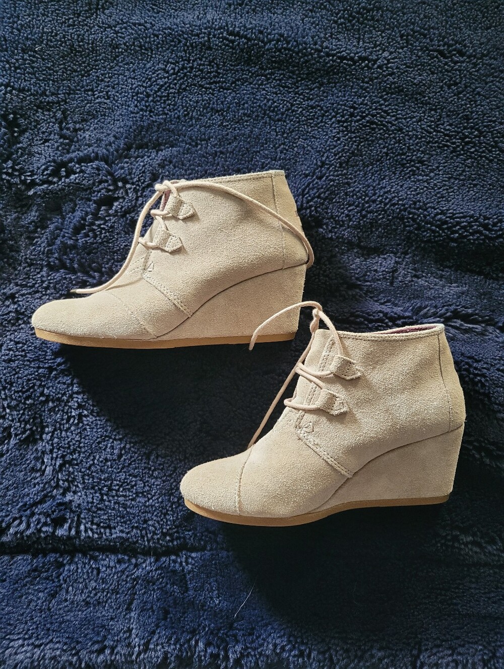 Toms Beige Suede Wedge Lace-Up Ankle Boots